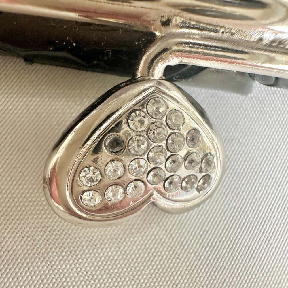 Brighton Clutch Purse Snakeskin Embossed Silver Chain Heart Clasp Evening Bag - Picture 10 of 10